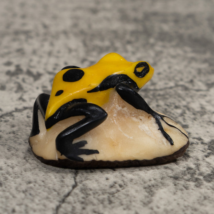 Vintage Black And Yellow Frog Tagua Carving