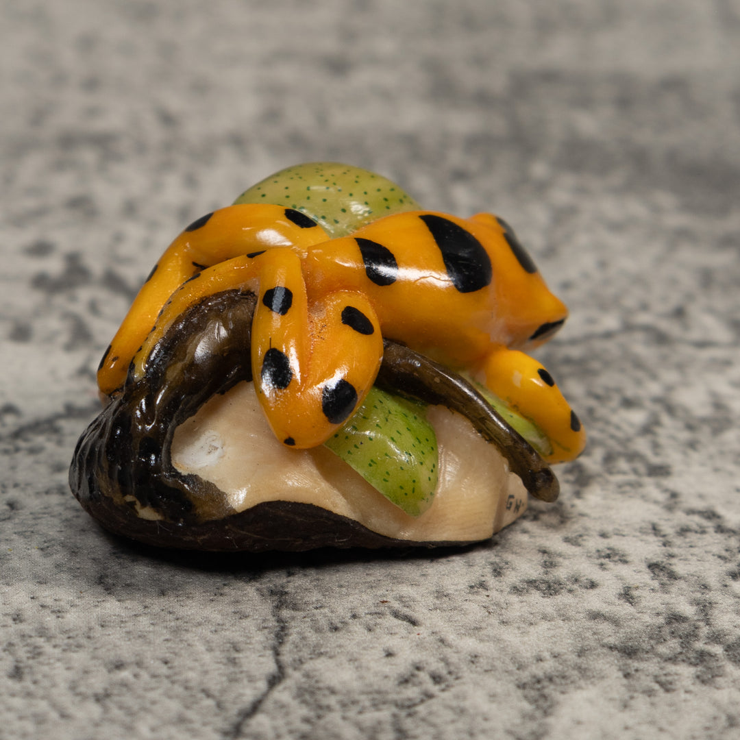 Gold Black And Green Poison Dart Frog Tagua Carving