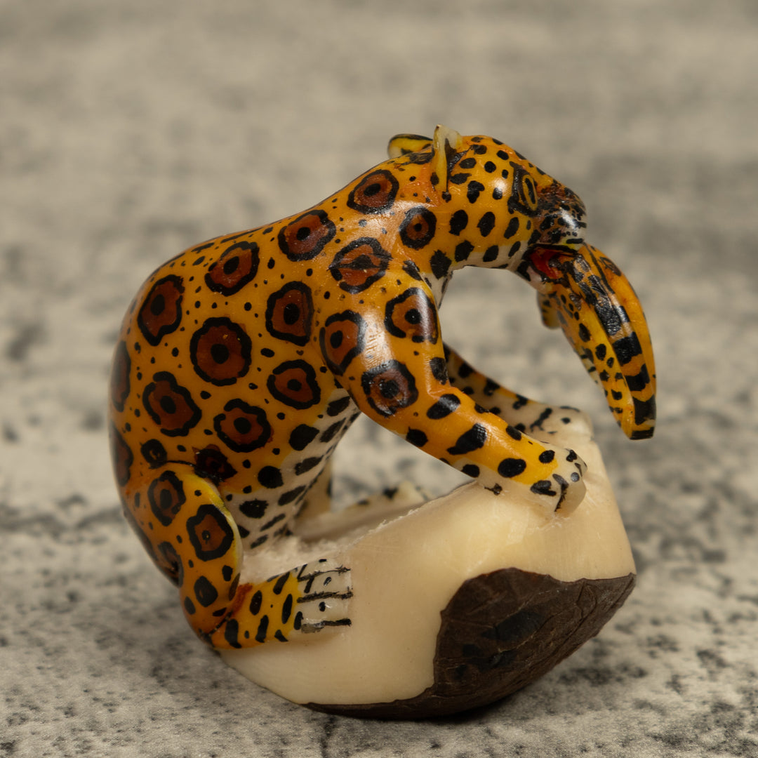Jaguar Cat With Cub Tagua Carving