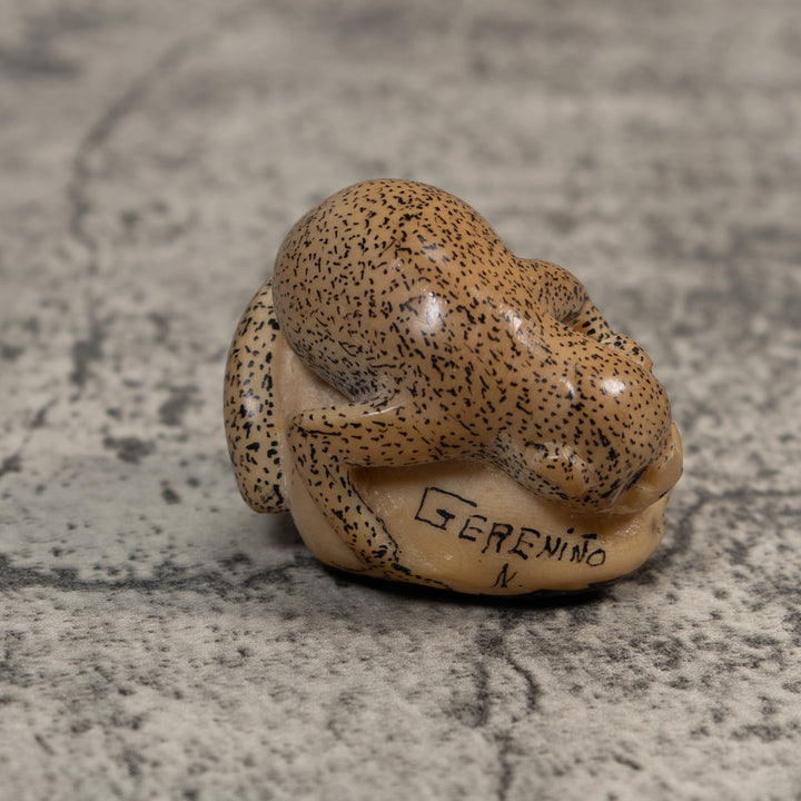 Vintage Black And White Monkey Tagua Carving