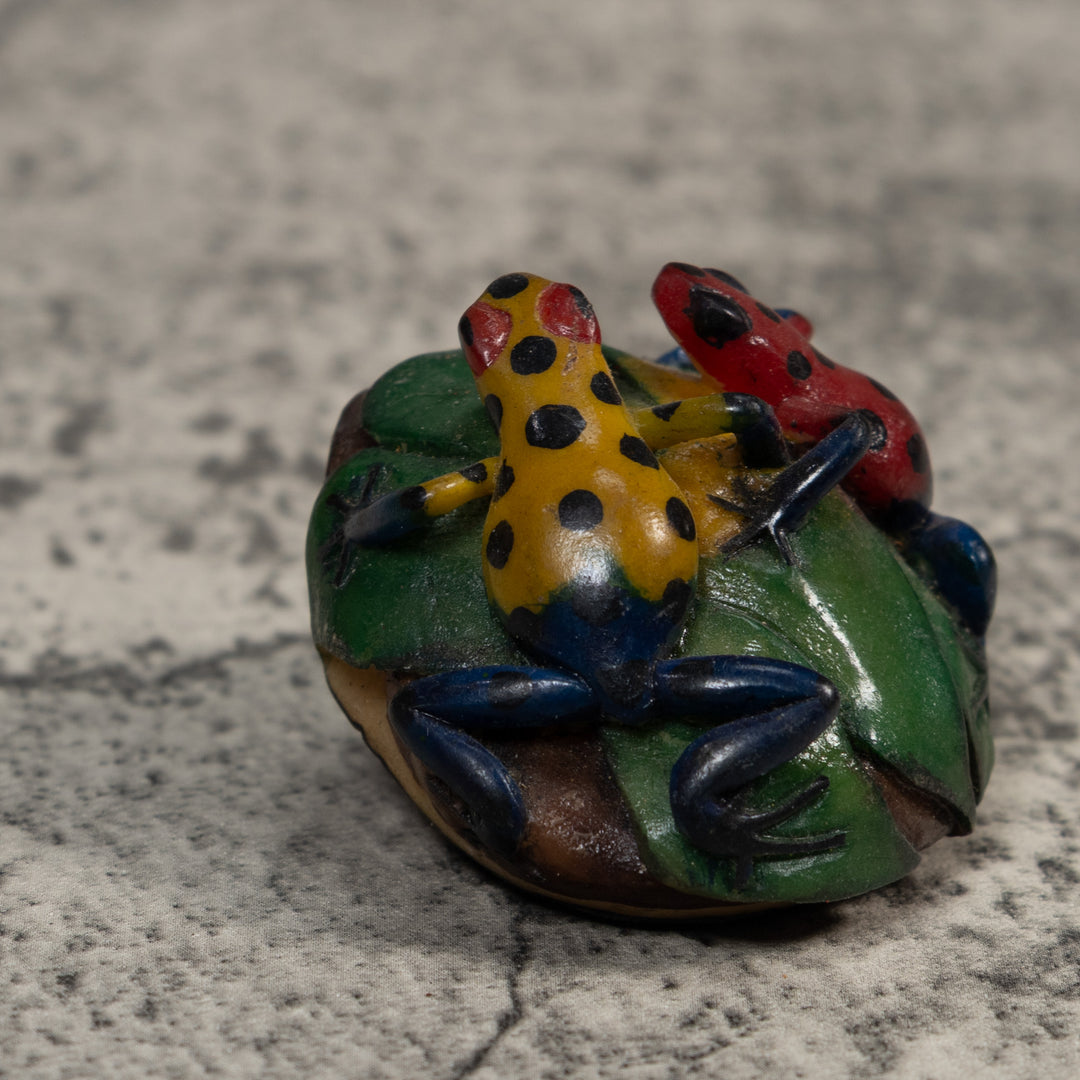 Double Blue Red And Yellow Poison Dart Frog Tagua Carving
