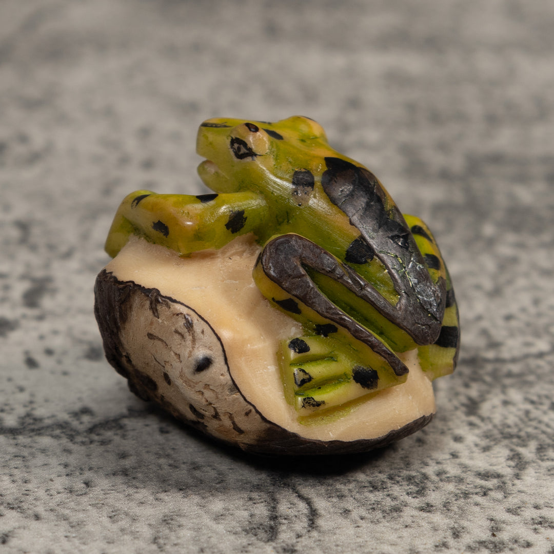 Vintage Green And Black Poison Dart Frog Tagua Carving