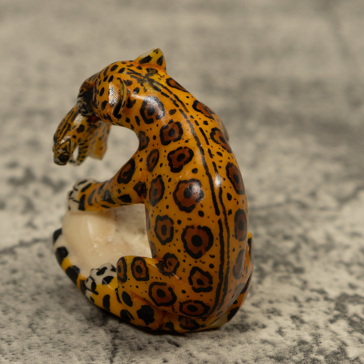 Jaguar Cat With Cub Tagua Carving
