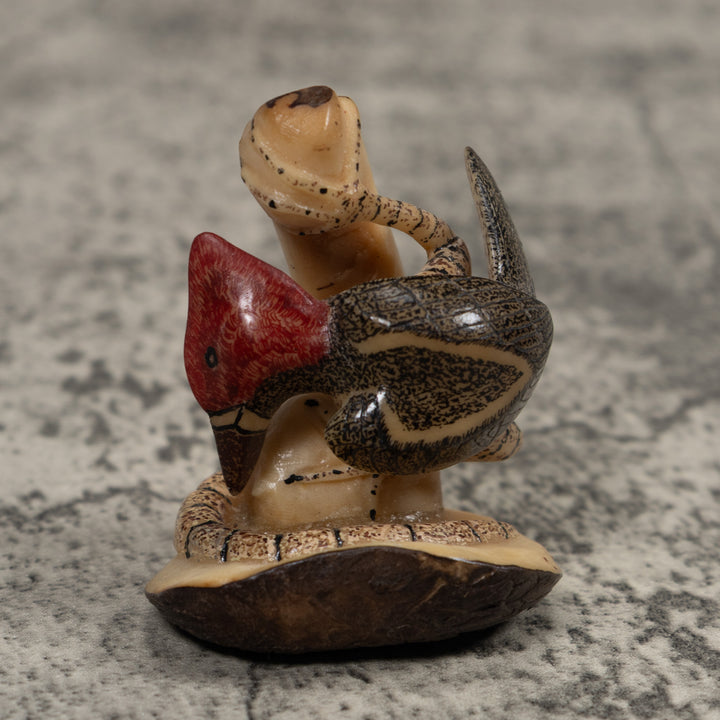Woodpecker Bird And Caterpillar Tagua Carving
