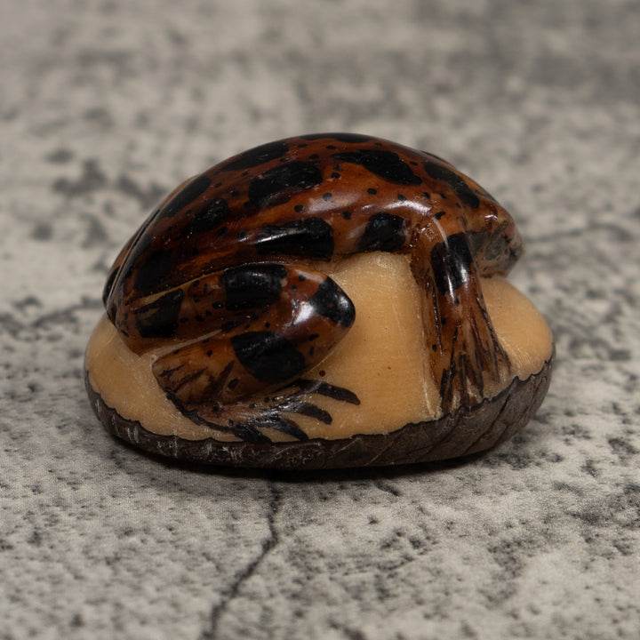 Vintage Brown And Black Frog Tagua Carving