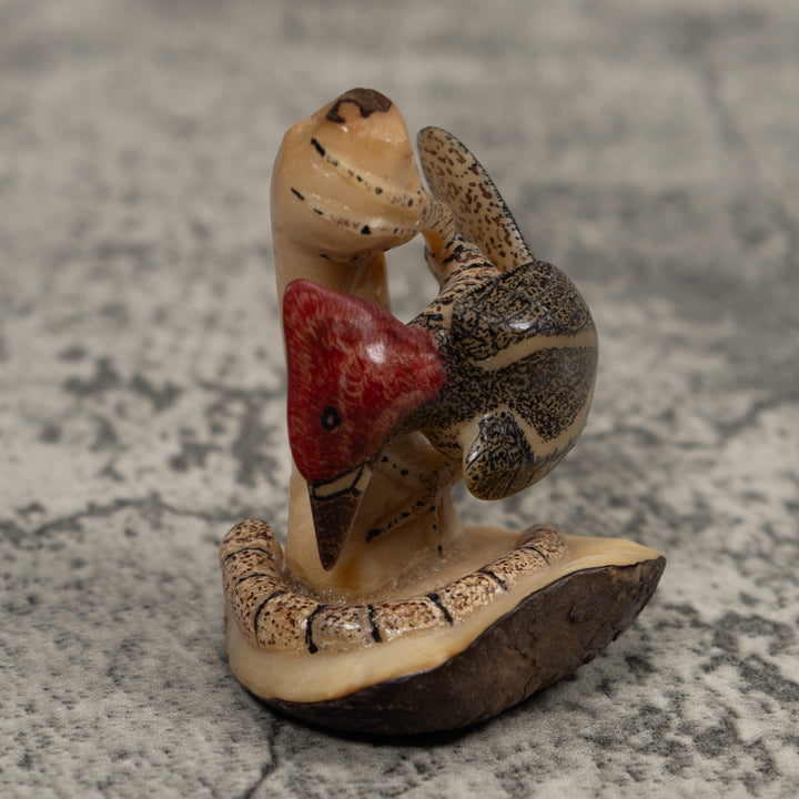 Woodpecker Bird And Caterpillar Tagua Carving