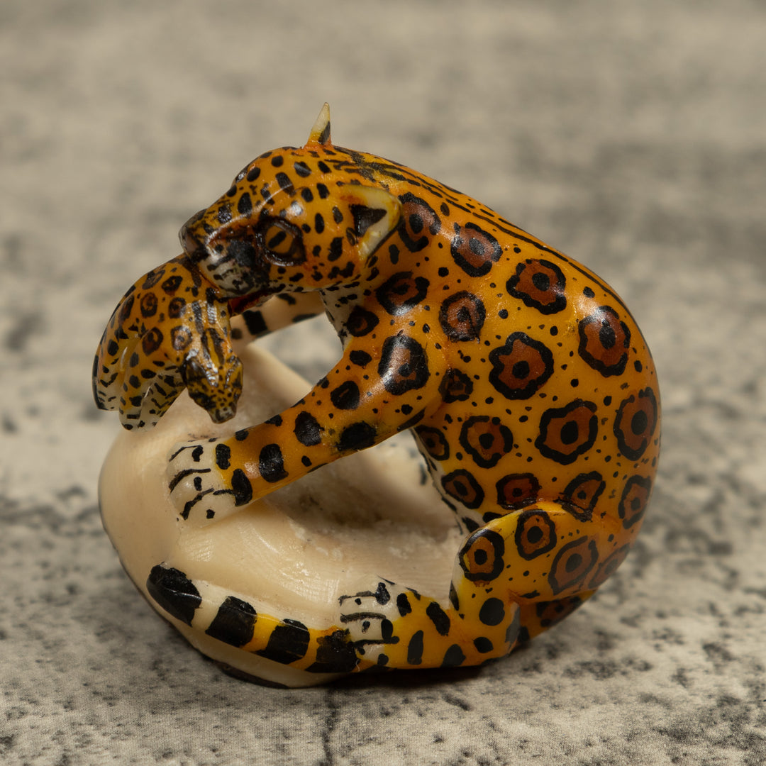 Jaguar Cat With Cub Tagua Carving
