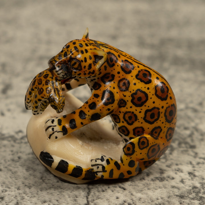 Jaguar Cat With Cub Tagua Carving