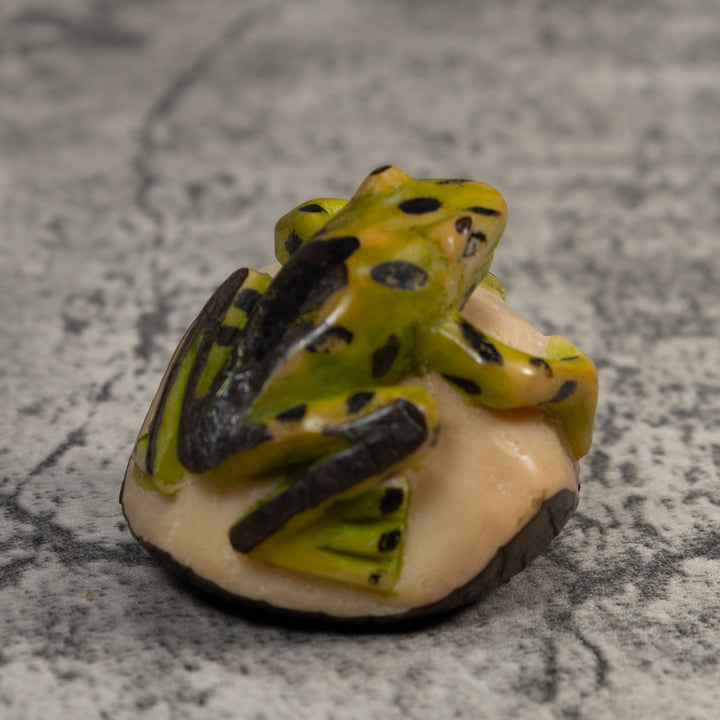 Vintage Green And Black Poison Dart Frog Tagua Carving