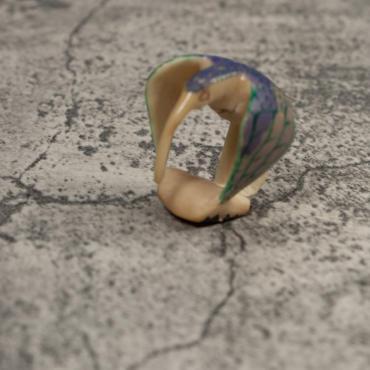 Vintage Blue And Green Hummingbird Tagua Carving