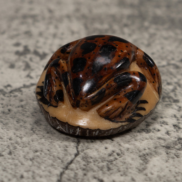 Vintage Brown And Black Frog Tagua Carving
