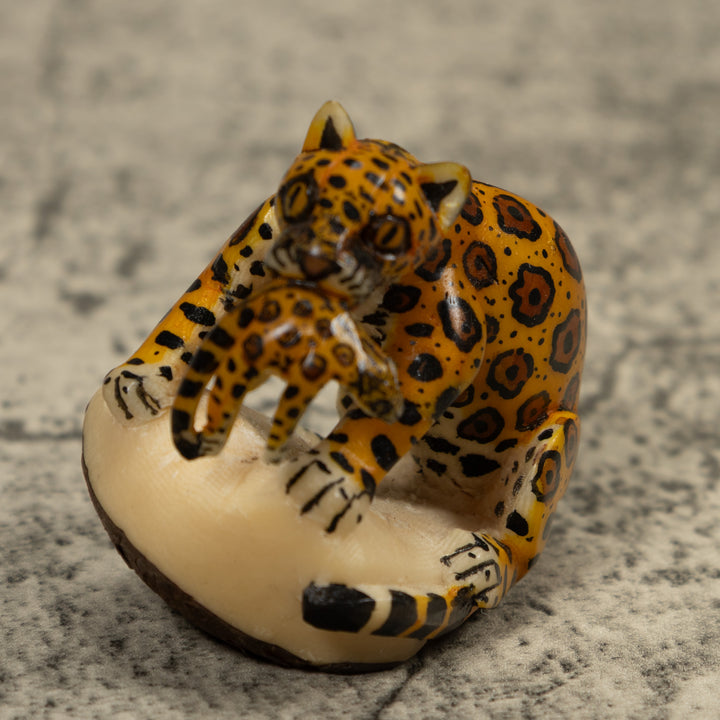 Jaguar Cat With Cub Tagua Carving