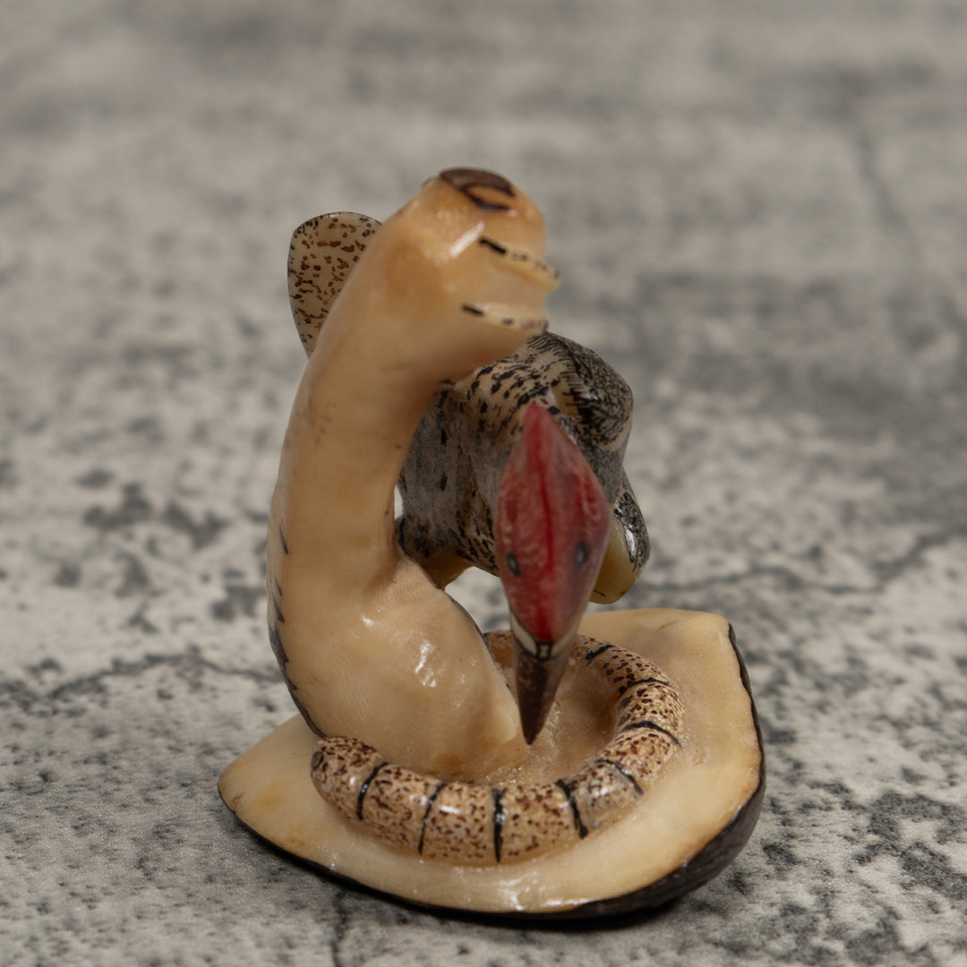 Woodpecker Bird And Caterpillar Tagua Carving