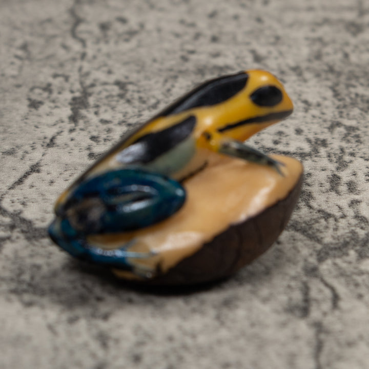 Vintage Black Blue And Yellow Frog Tagua Carving
