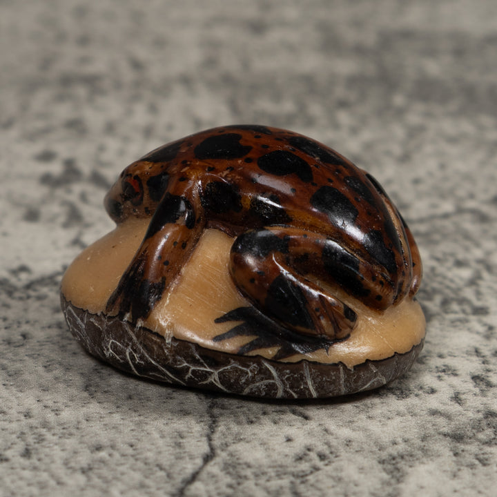 Vintage Brown And Black Frog Tagua Carving