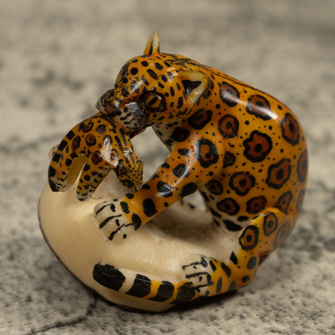 Jaguar Cat With Cub Tagua Carving