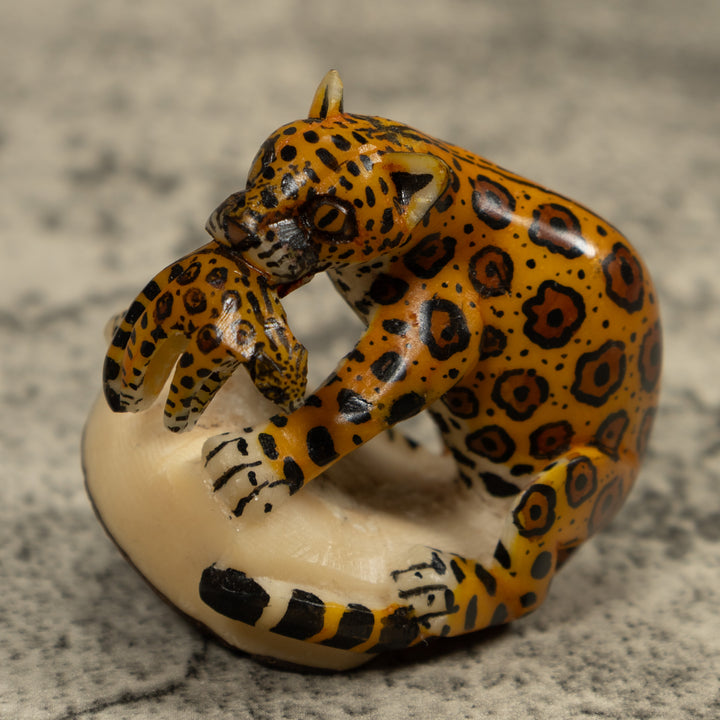 Jaguar Cat With Cub Tagua Carving