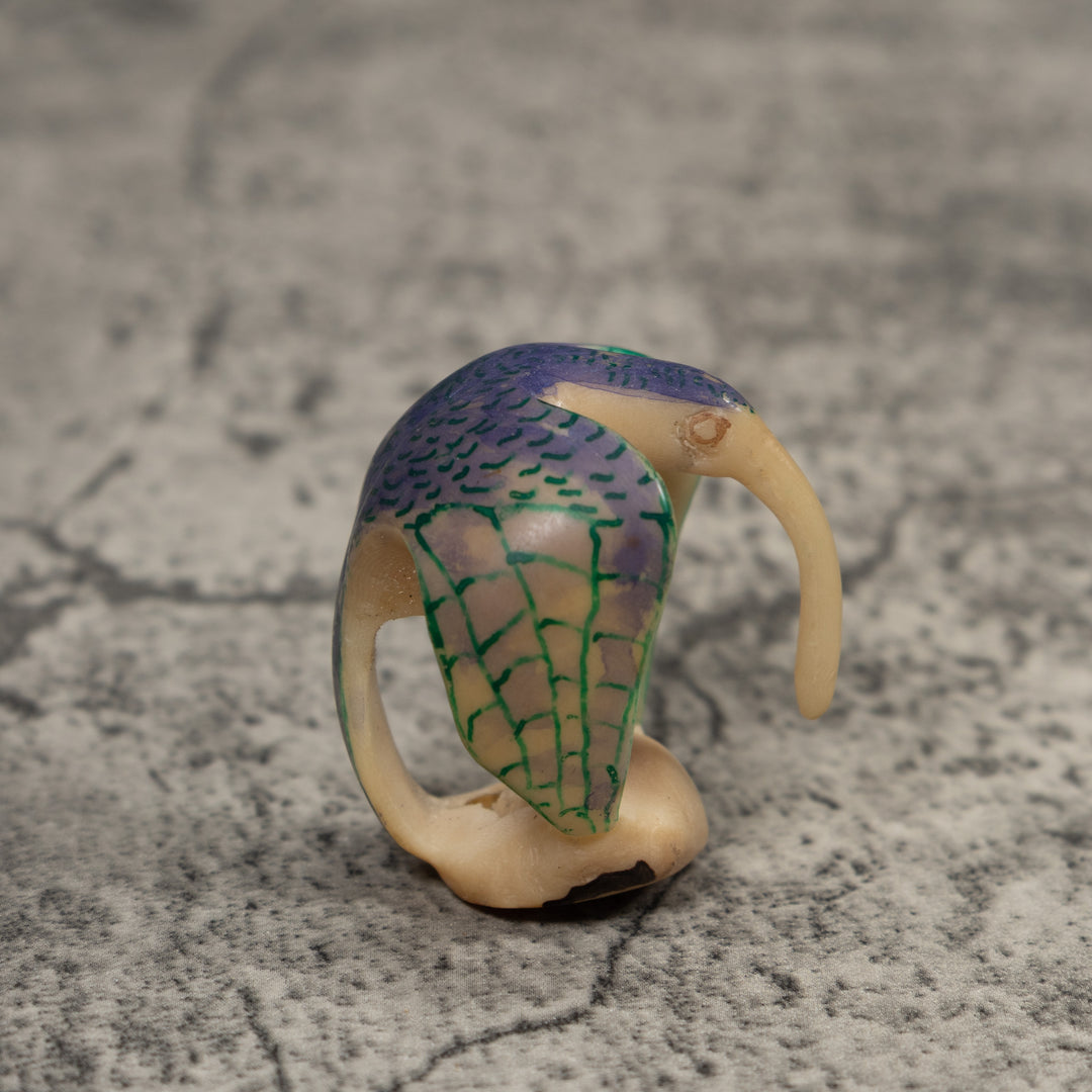 Vintage Blue And Green Hummingbird Tagua Carving