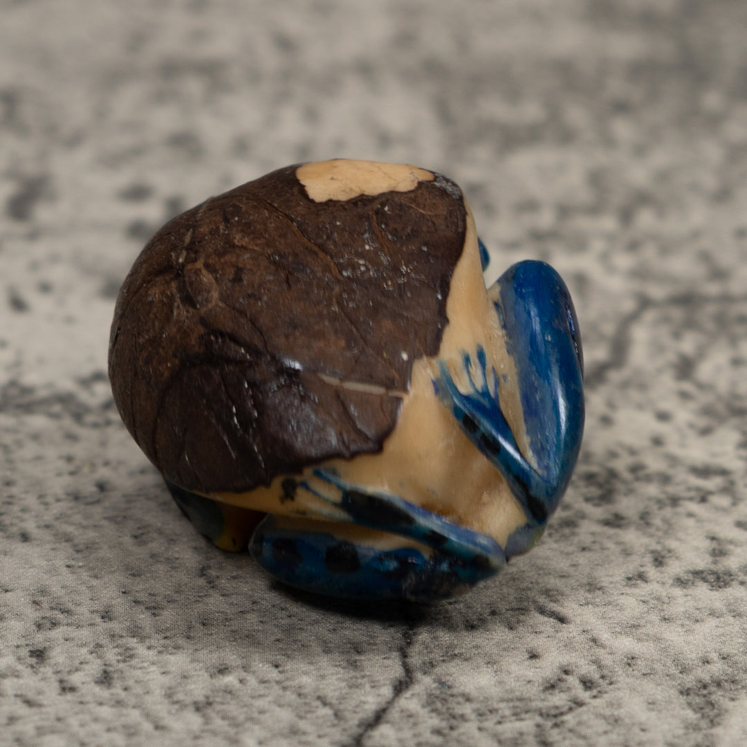 Vintage Black Blue And Yellow Frog Tagua Carving