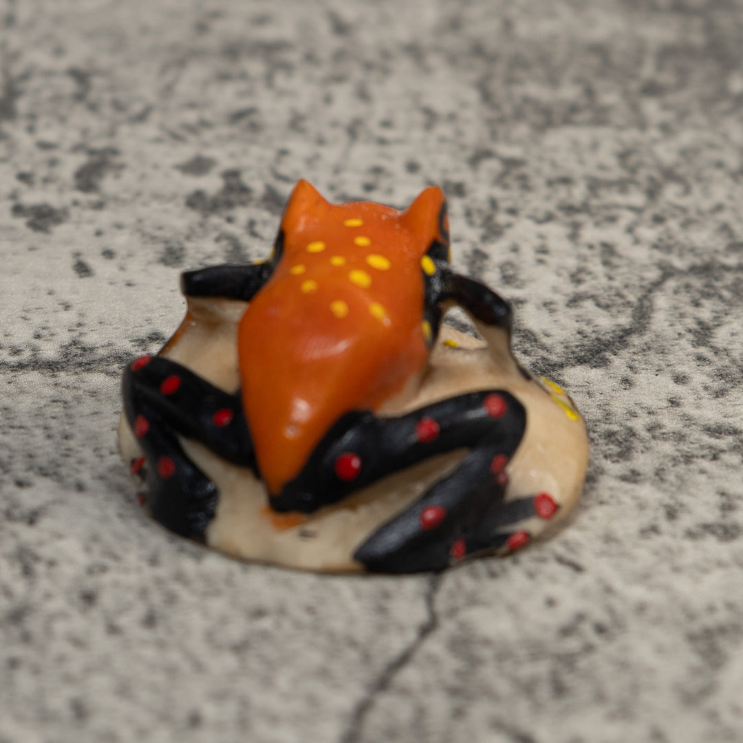 Vintage Black Orange And Yellow Frog Tagua Carving