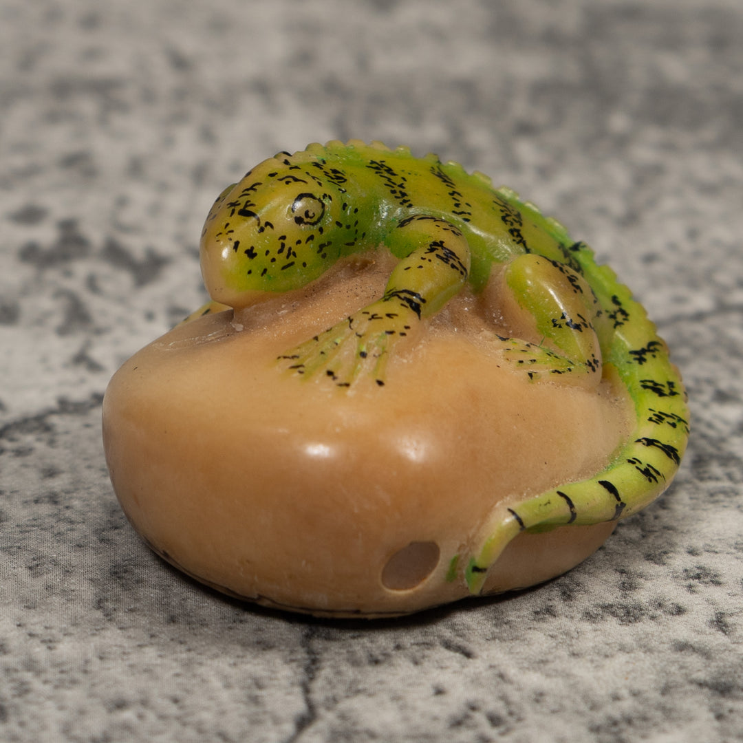 Vintage Green And Black Iguana Tagua Carving