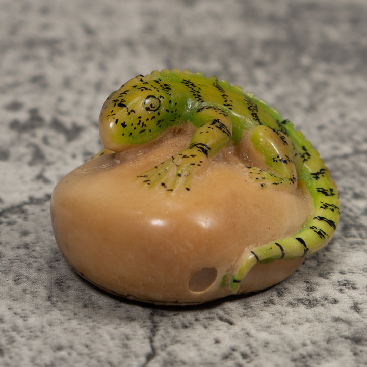 Vintage Green And Black Iguana Tagua Carving