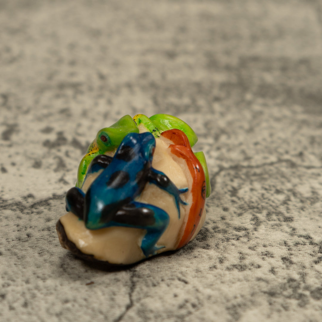 Green And Blue Double Frog Tagua Carving