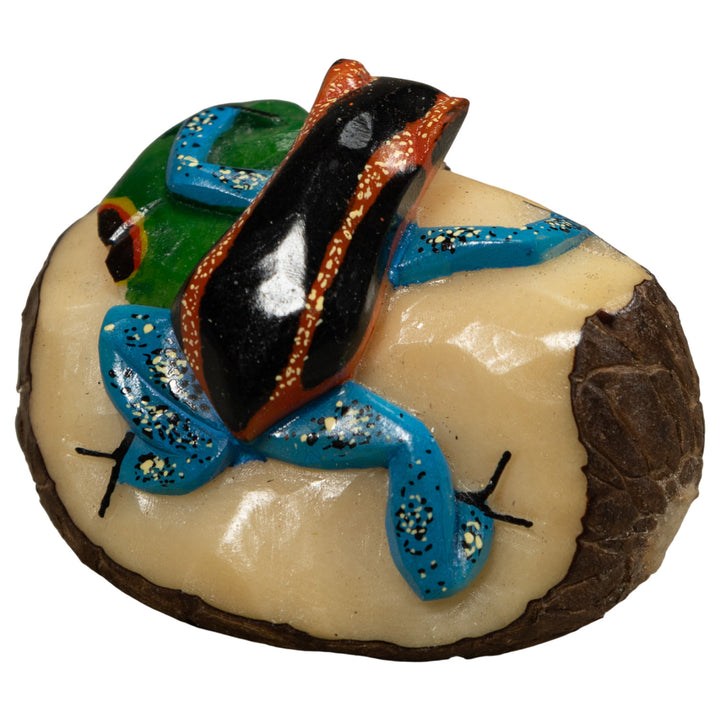 Blue Black And Red Frog Tagua Carving
