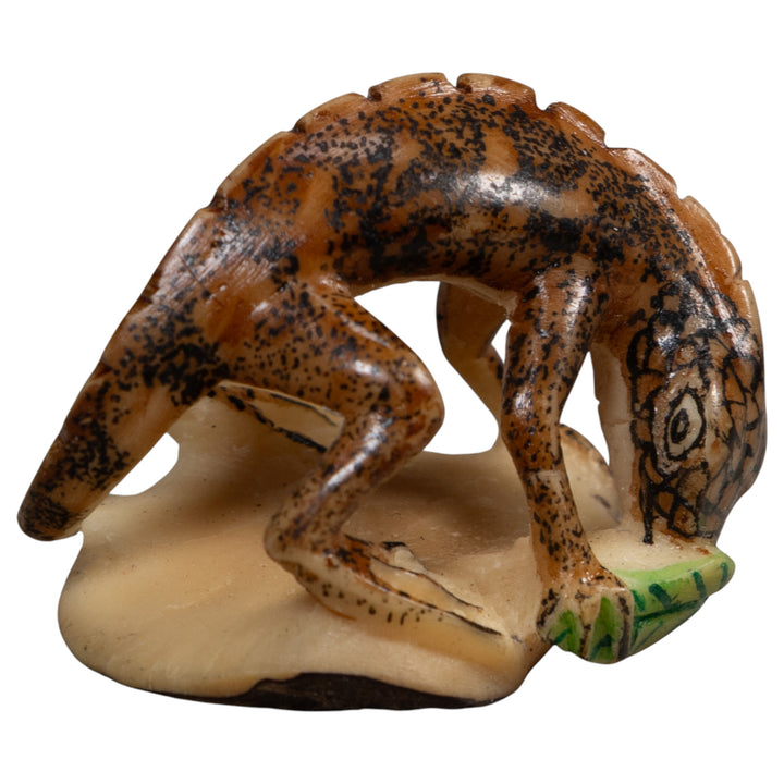 Vintage Black And Brown Iguana Lizard Tagua Carving