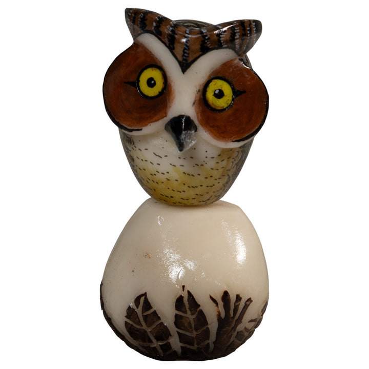Owl Bird On Pedestal Tagua Carving