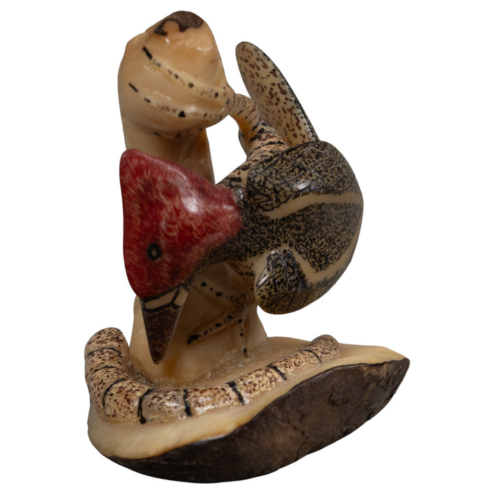Woodpecker Bird And Caterpillar Tagua Carving