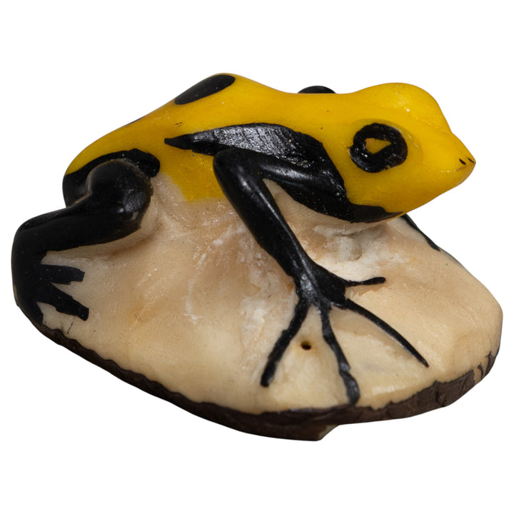 Vintage Black And Yellow Frog Tagua Carving