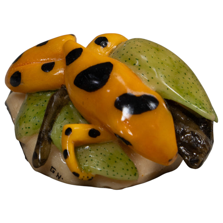 Gold Black And Green Poison Dart Frog Tagua Carving