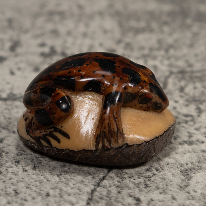 Vintage Brown And Black Frog Tagua Carving