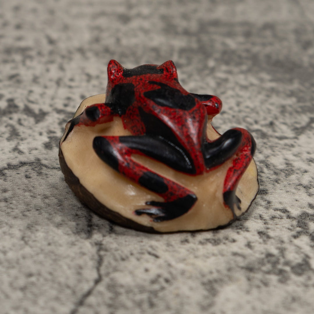 Vintage Red And Black Frog Tagua Carving