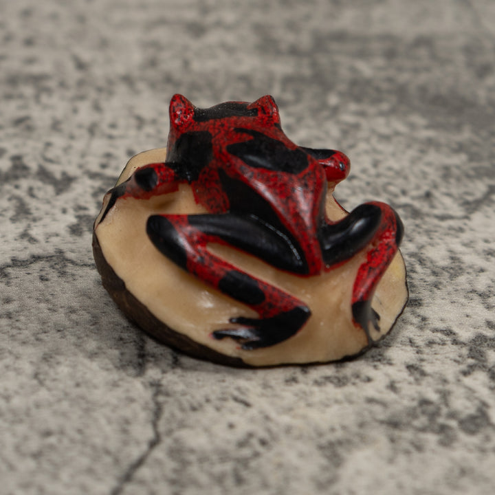 Vintage Red And Black Frog Tagua Carving