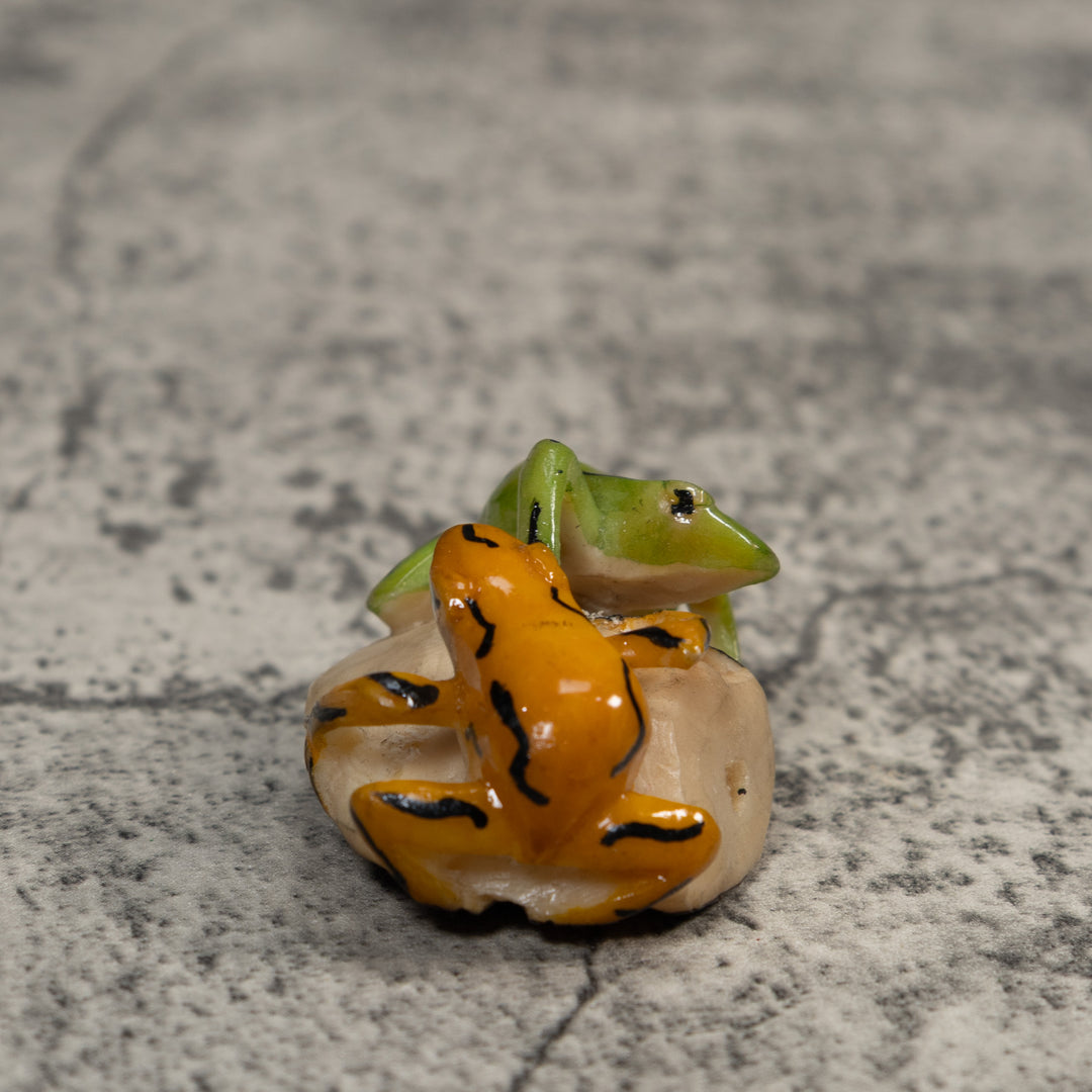 Gold And Green Double Poison Dart Frog Tagua Carving