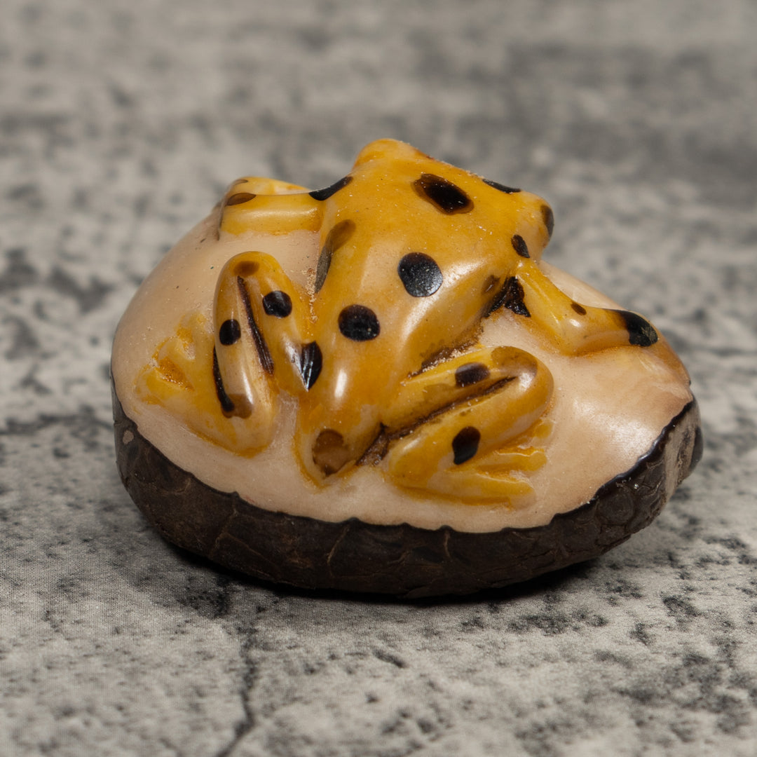 Vintage Black And Gold Frog Tagua Carving