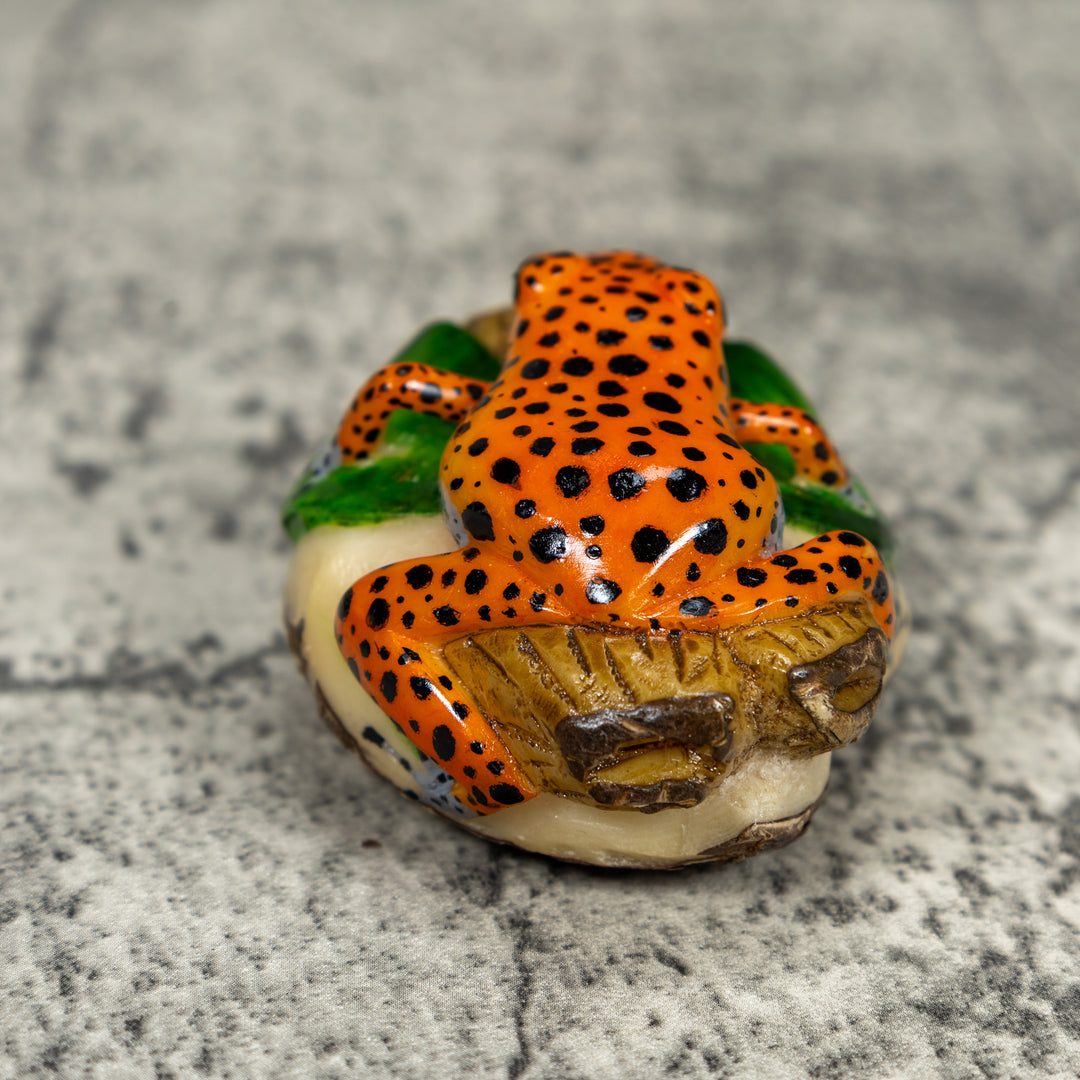 Black And Orange Poison Dart Frog Tagua Carving