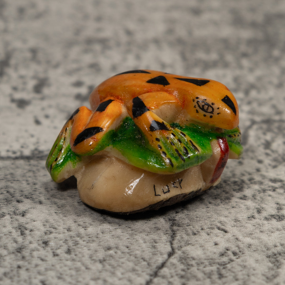 Vintage Black Gold And Green Poison Dart Frog Tagua Carving