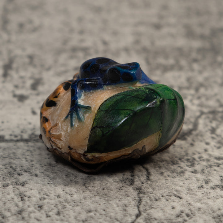 Vintage Black Gold And Green Frog Tagua Carving