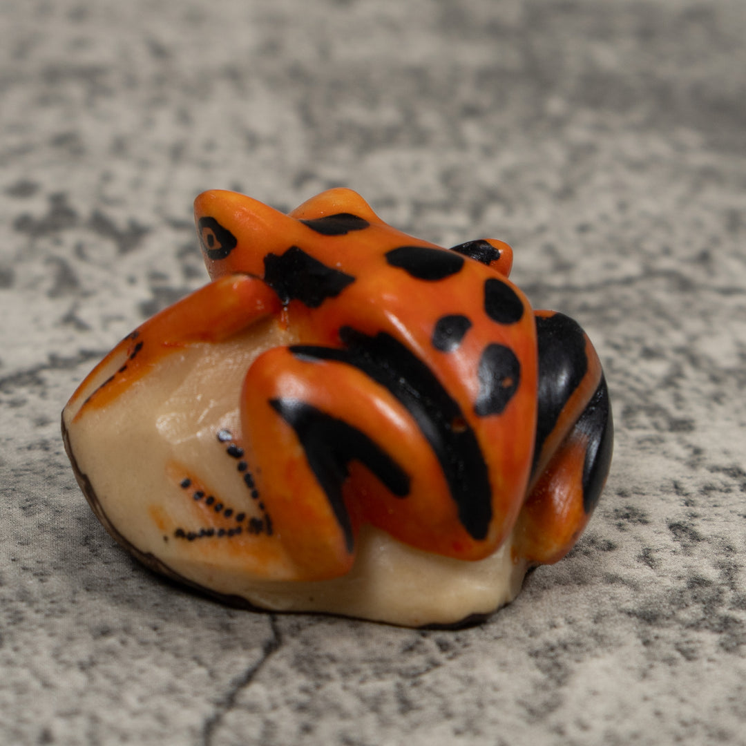 Vintage Black And Gold Frog Tagua Carving