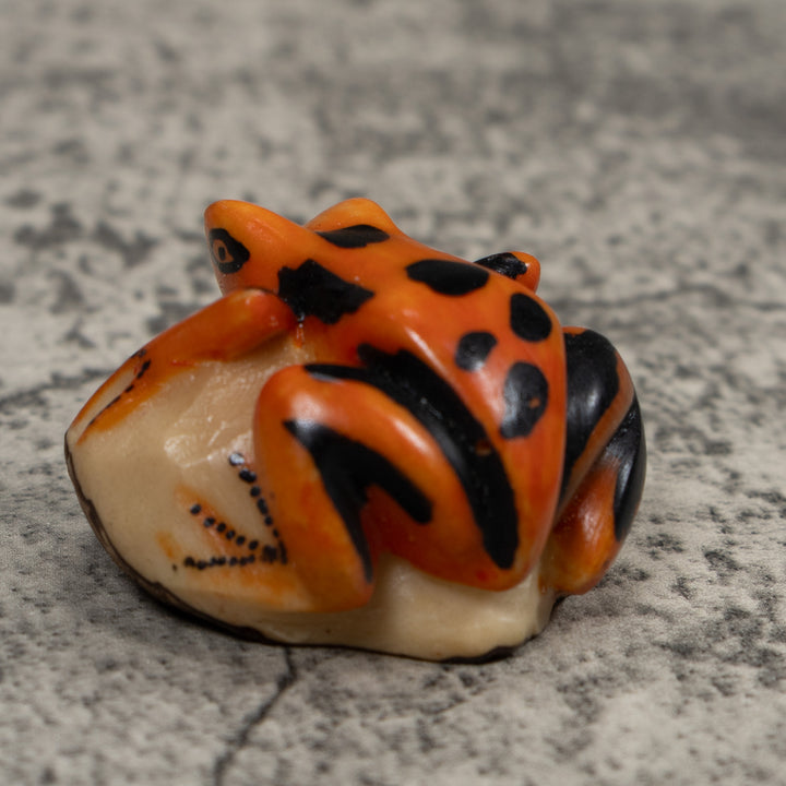 Vintage Black And Gold Frog Tagua Carving
