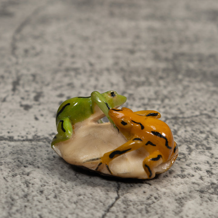 Gold And Green Double Poison Dart Frog Tagua Carving
