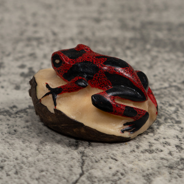 Vintage Red And Black Frog Tagua Carving