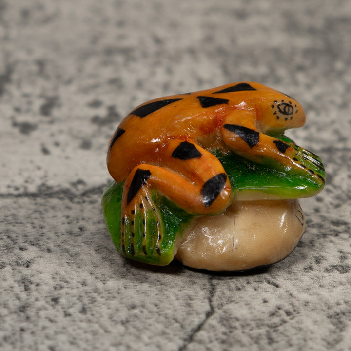 Vintage Black Gold And Green Poison Dart Frog Tagua Carving