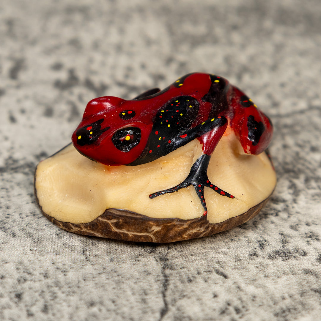 Vintage Black Red Poison Dart Frog Tagua Carving