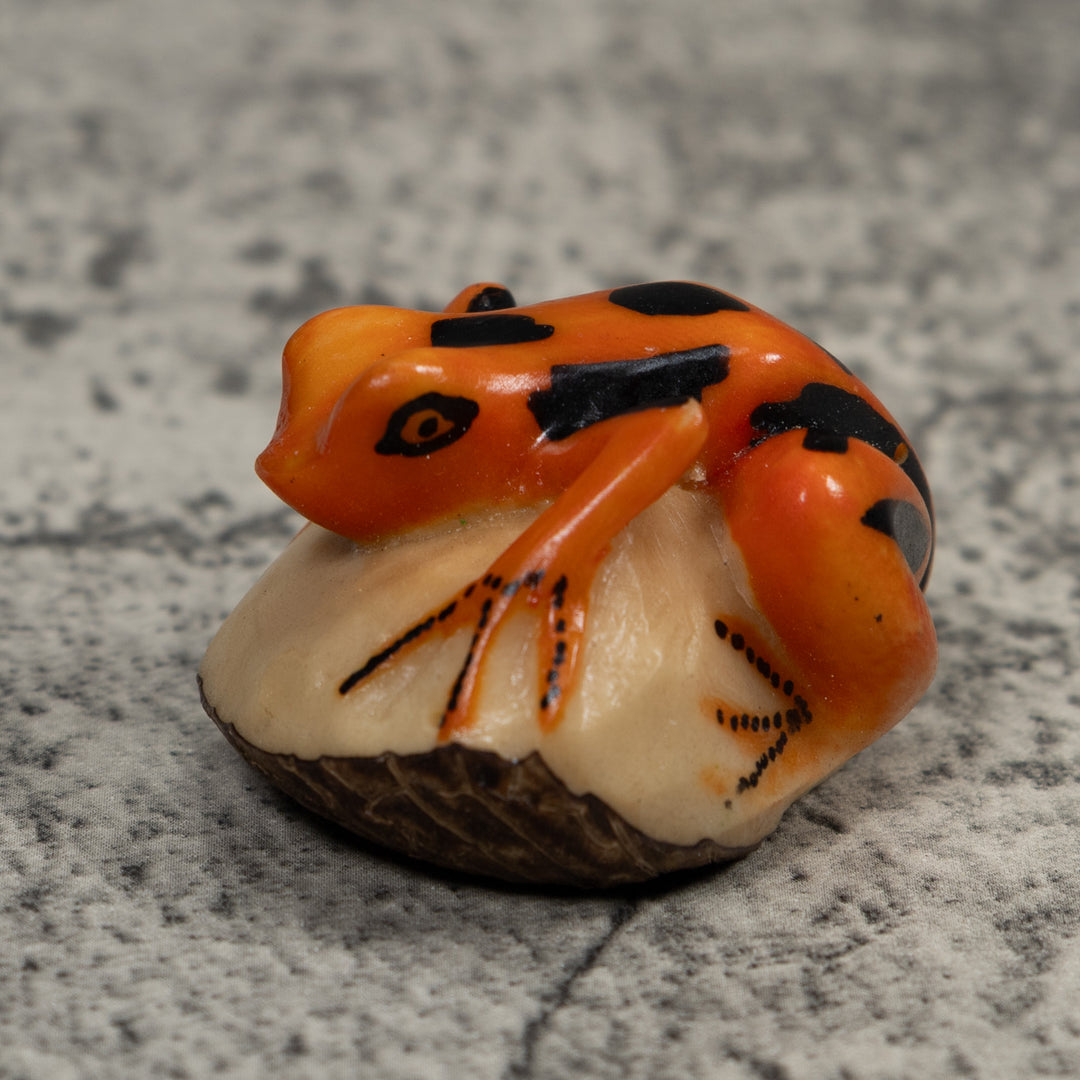 Vintage Black And Gold Frog Tagua Carving