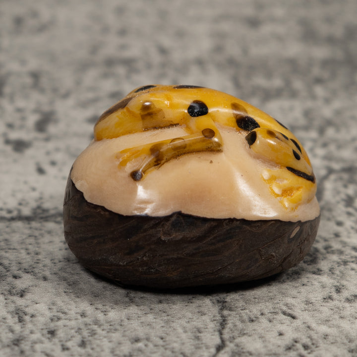 Vintage Black And Gold Frog Tagua Carving