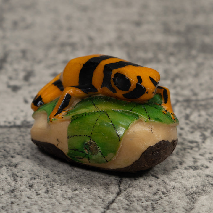 Gold Green And Black Frog Tagua Carving